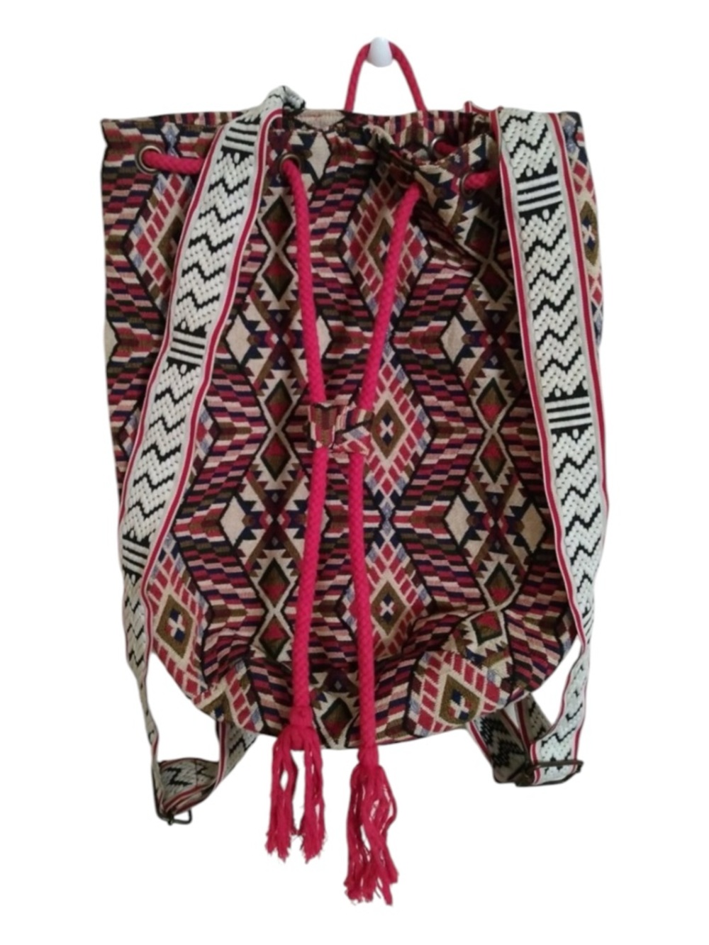 Boho Geometric Drawstring Backpack in Pink and Brown